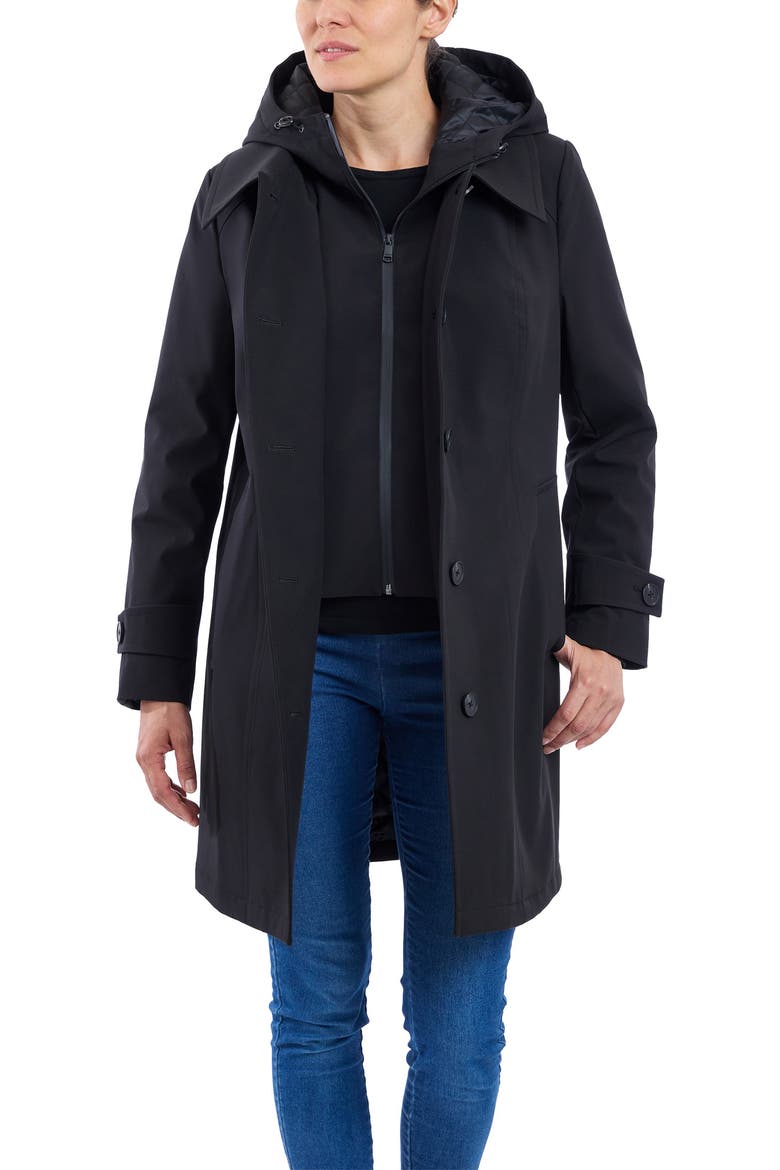 Water Resistant Bonded Raincoat with Bib Detail, Alternate, color, BLACK