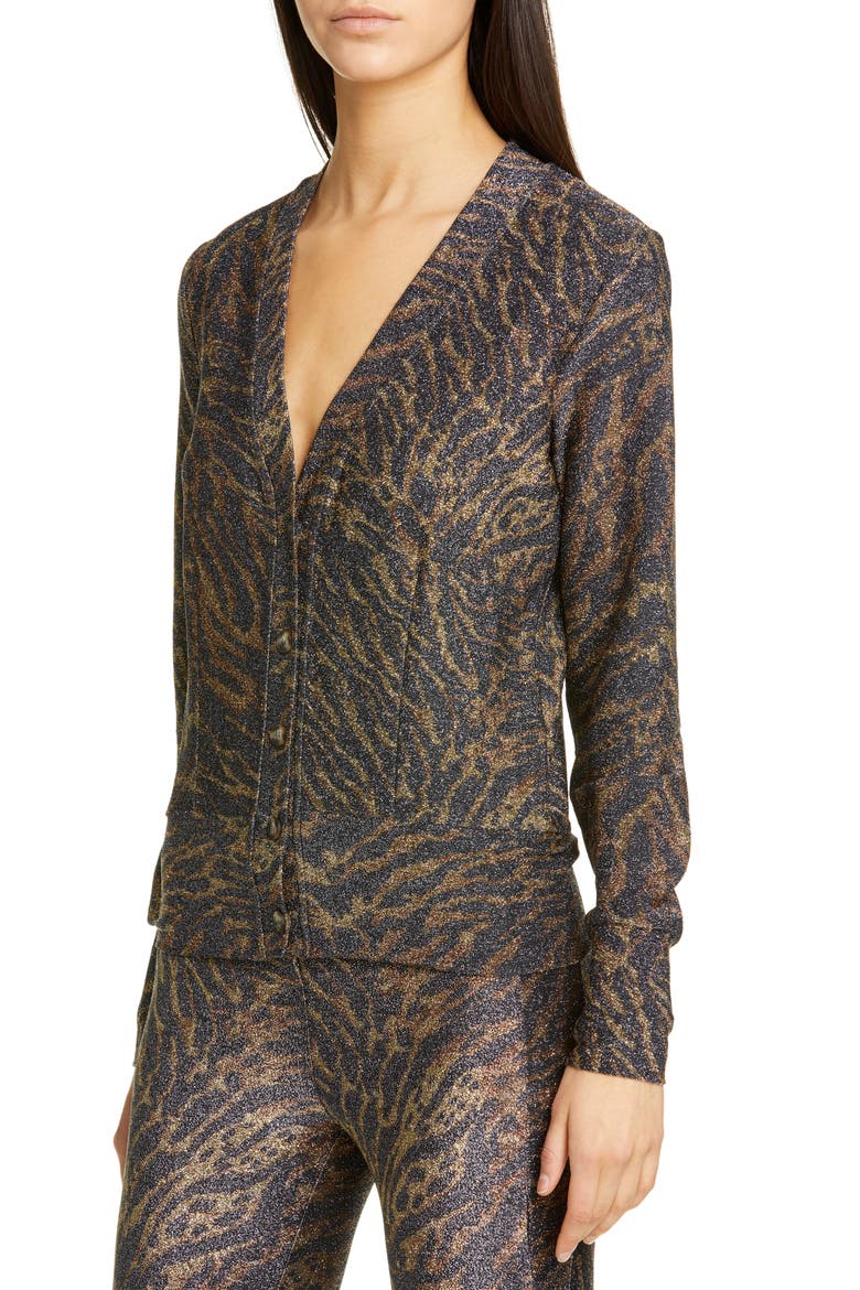 Tiger Print Metallic Jersey Cardigan, Alternate, color, TIGER