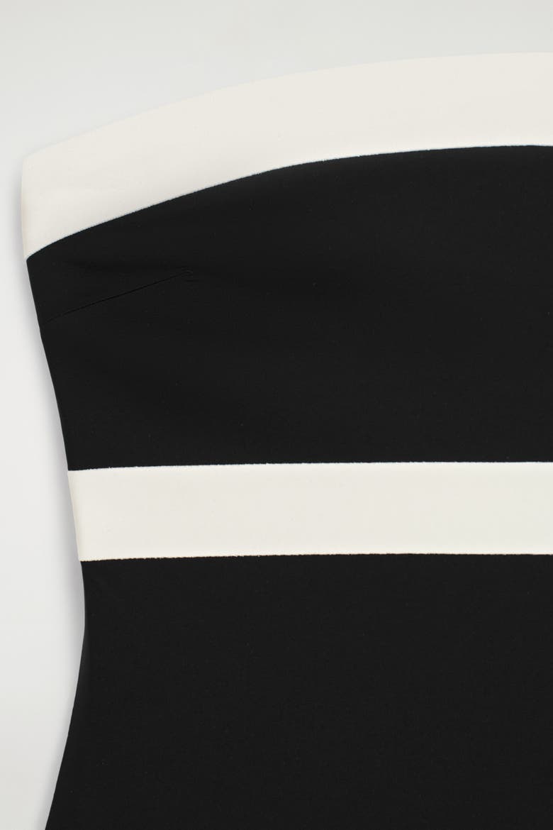 Colour-block Scuba Knit Bandeau Swimsuit, Alternate, color, BLACK / CREAM