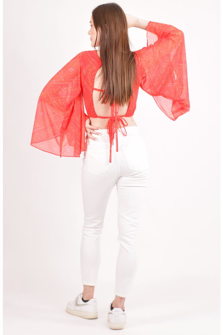 Eva Red Bell Sleeves Crop Top, Alternate, color, Red
