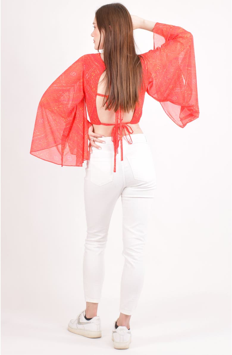 RAAS Eva Red Bell Sleeves Crop Top, Alternate, color, Red