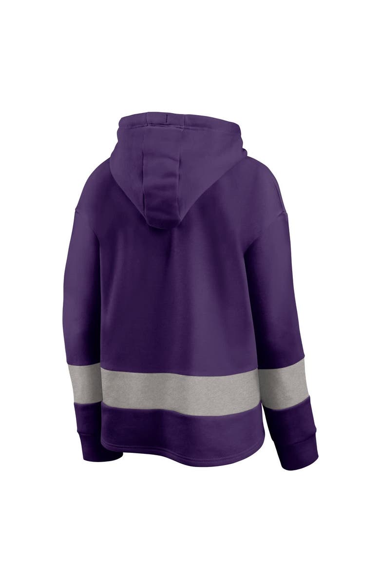 FANATICS Women's Fanatics Purple/Gray Baltimore Ravens Huddle Up Fundamental Fleece Color Block Pullover Hoodie, Alternate, color, 
