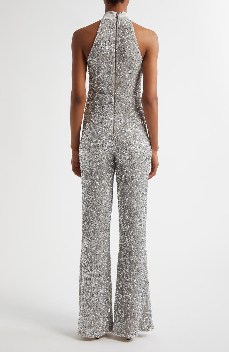 Alice + Olivia Cataline Sequin Jumpsuit, Alternate, color, Silver
