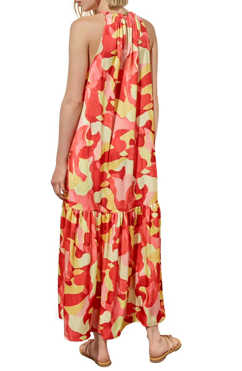 Ming Wang Floral Sleeveless Ruffle Hem Maxi Dress, Alternate, color, Flamingo Pink/ Red