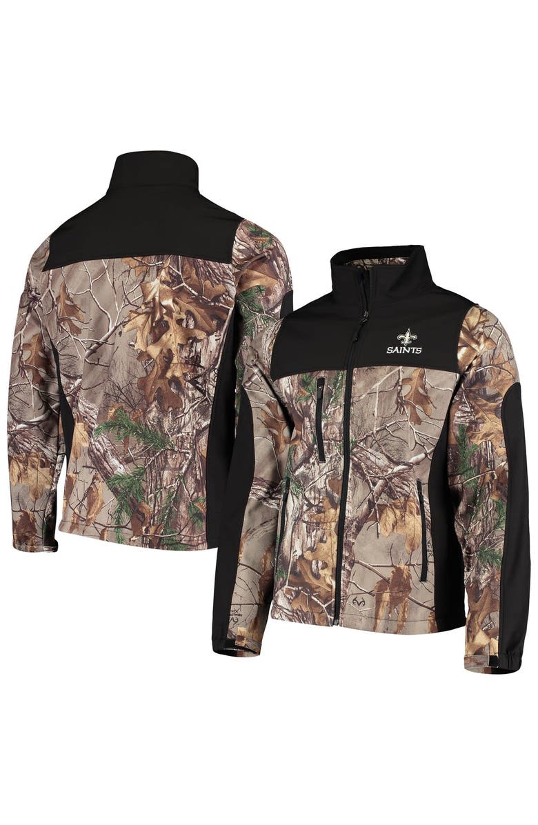 DUNBROOKE Men's Dunbrooke Realtree Camo/Black New Orleans Saints Circle Hunter Softshell Full-Zip Jacket, Main, color, 