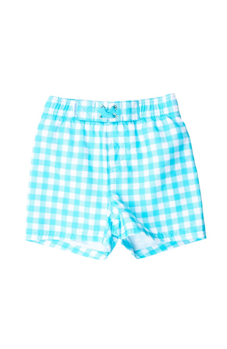 RuggedButts Baby/Toddler Boys UPF50+ Gingham Swim Trunks, Main, color, Bright Aqua Gingham