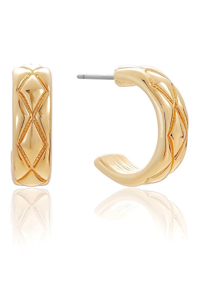 Quilted Hoop Earrings, Main, color, GOLD
