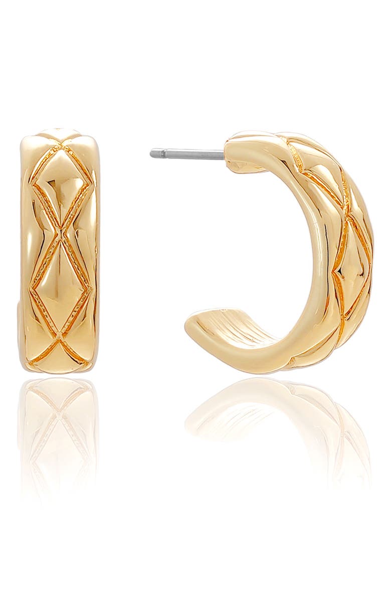 Ettika Quilted Hoop Earrings, Main, color, Gold