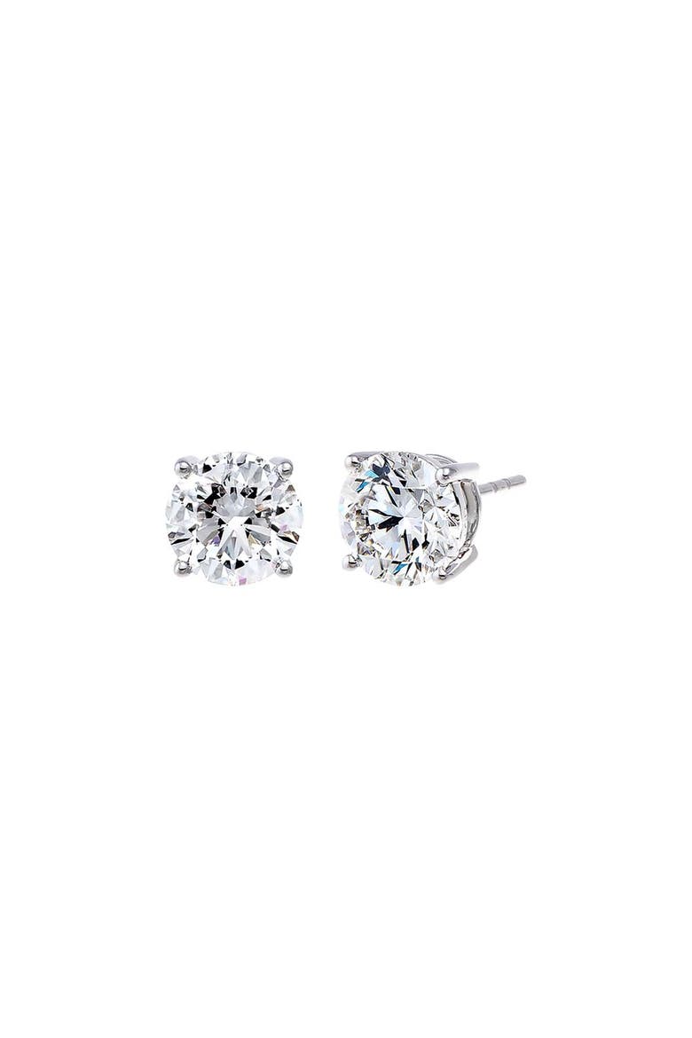 4 Carat Lab Grown Diamond Solitaire Four Prong Stud Earring 14K, Main, color, 14K White Gold
