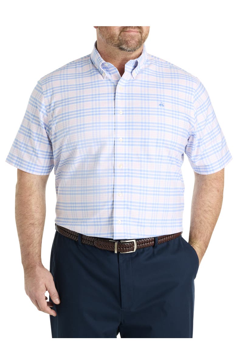 B+T Essentials Fit by Dxl Big & Tall Non-Iron Multi Gingham Sport Shirt, Main, color, Hydrangea Bold Check
