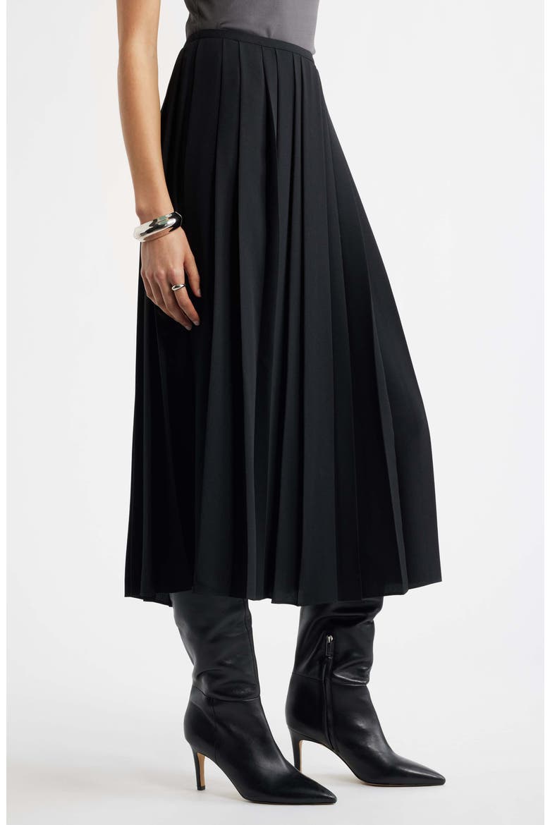 Pleated Midi Skirt, Alternate, color, BLACK
