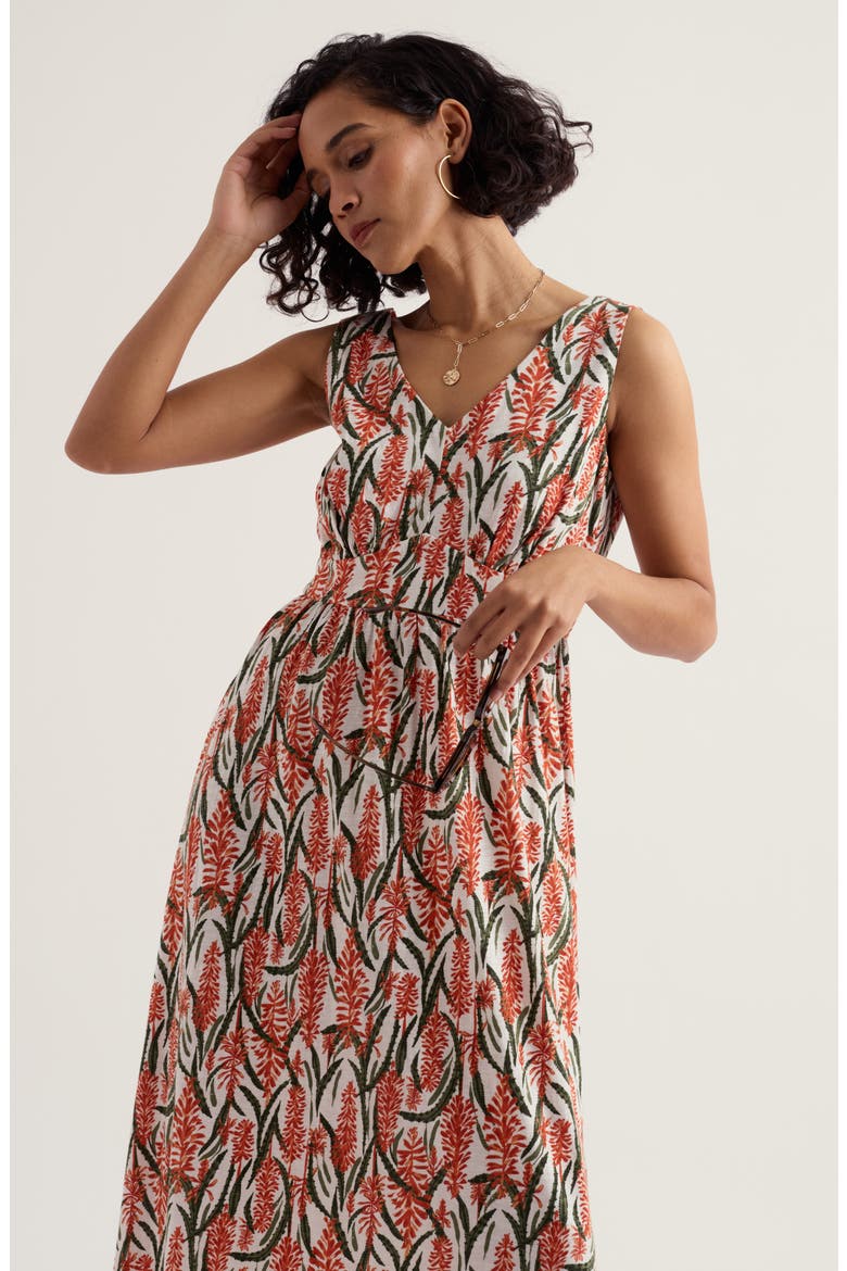 Polmanter Floral Sleeveless Organic Cotton Jersey Maxi Dress, Alternate, color, RED HOT POKER CHALK