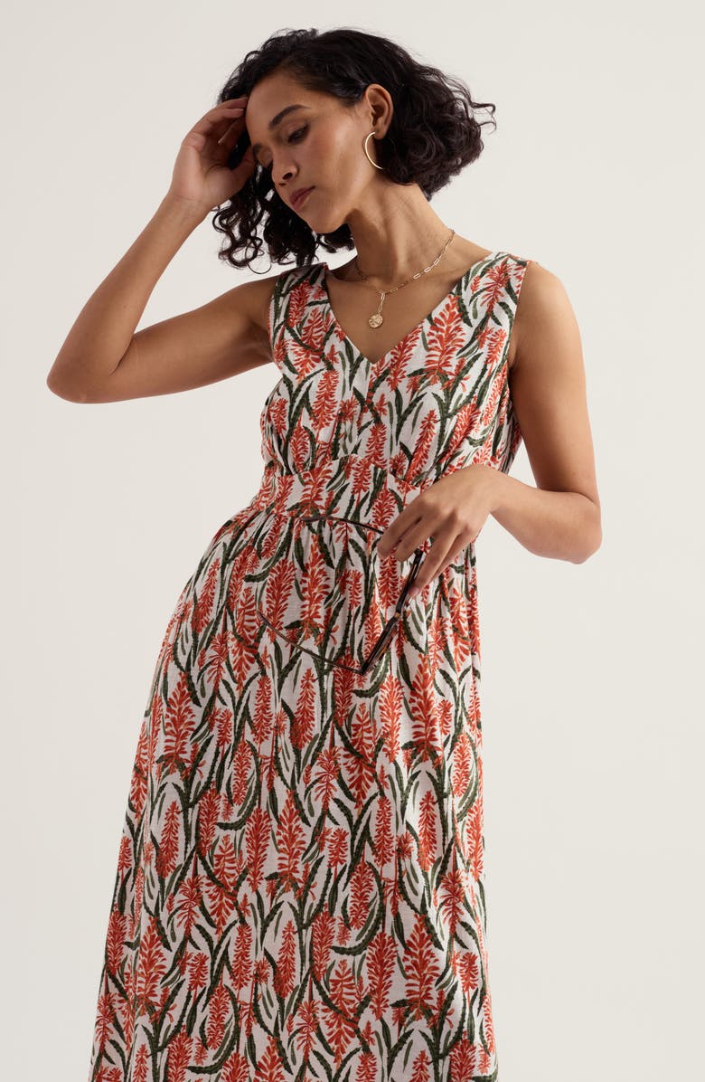 Seasalt Cornwall Polmanter Floral Sleeveless Organic Cotton Jersey Maxi Dress, Alternate, color, Red Hot Poker Chalk