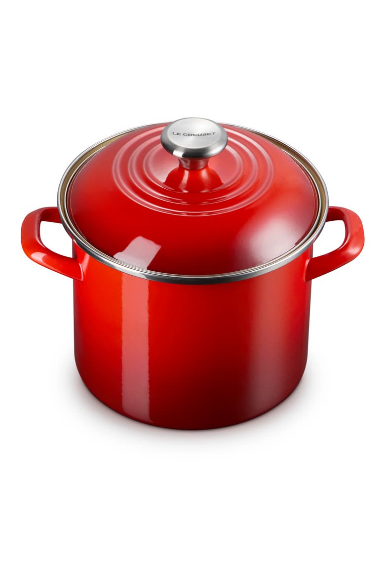 6-Quart Enameled Stainless Steel Stock Pot, Main, color, CERISE
