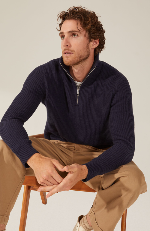Italic Shane Chunky Cashmere Quarter Zip Pullover In Navy
