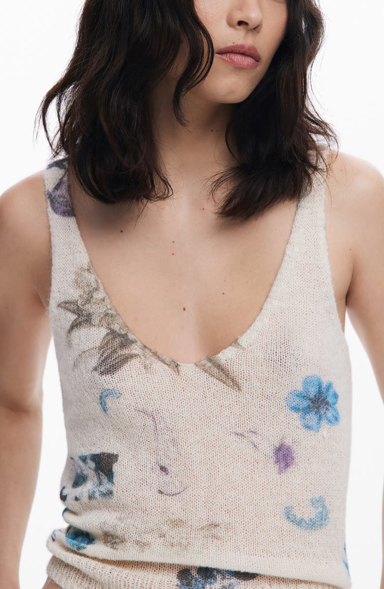 Desigual Floral Thin Gauge Cardigan, Alternate, color, Beige