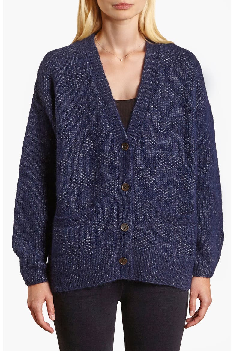 Handknit Basketweave Cardigan, Main, color, Navy