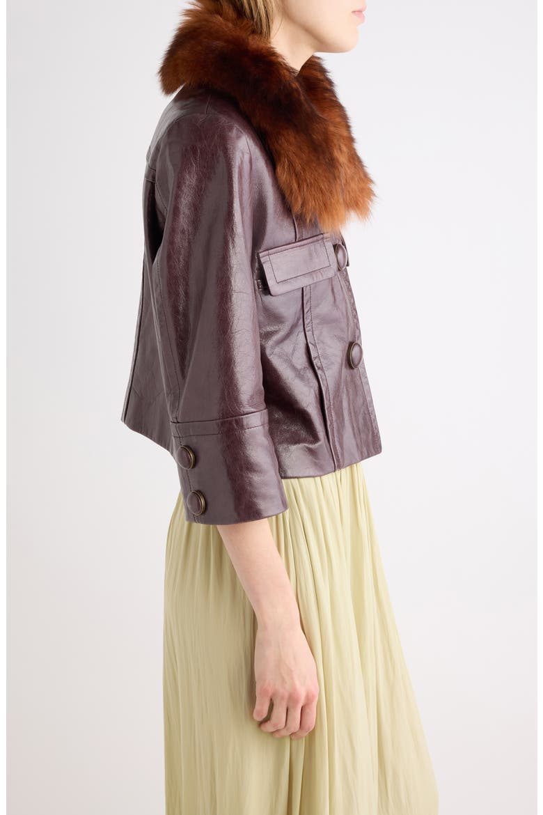Calfskin Leather Jacket with Genuine Shearling, Alternate, color, DARK PURPLE