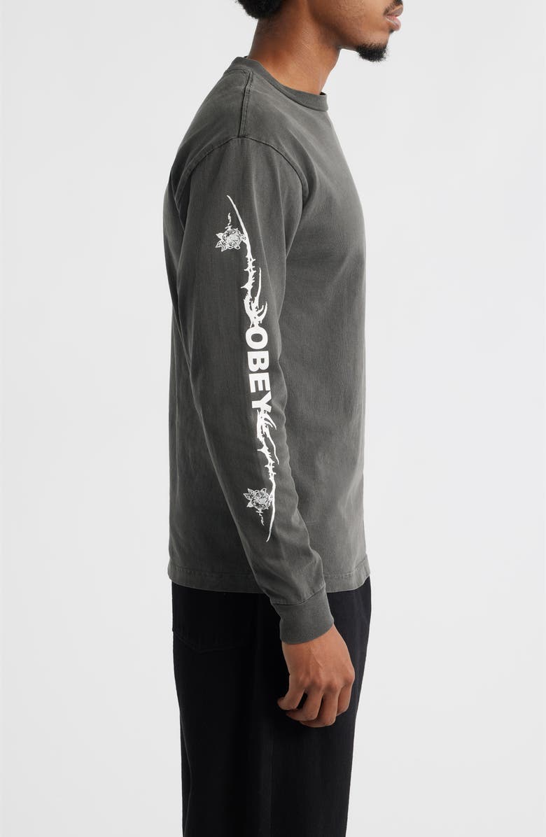 Obey Rose Long Sleeve Cotton Graphic T-Shirt, Alternate, color, Pigment Dusty Black
