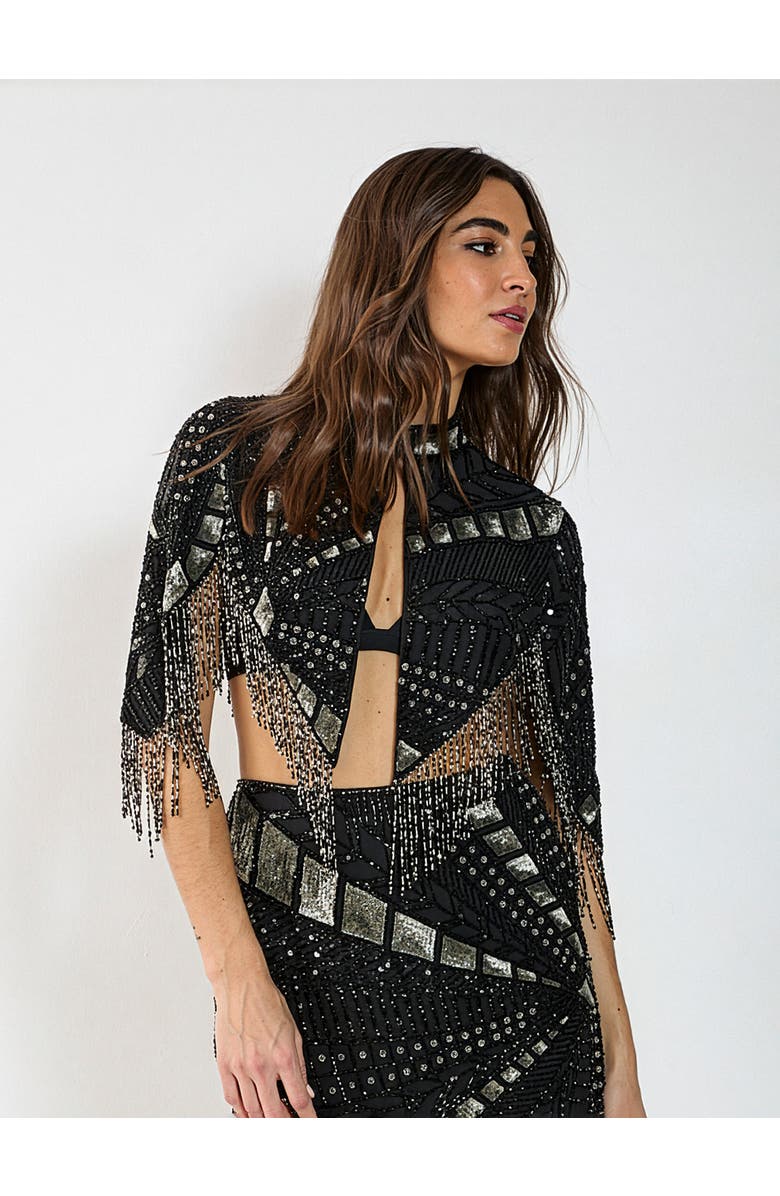 NASTY GAL Panelled Sequin Tassel Cape, Main, color, Black