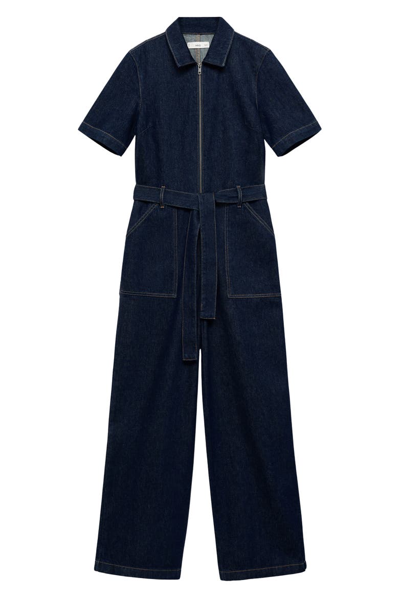 Belted Wide Leg Denim Jumpsuit, Alternate, color, OPEN BLUE