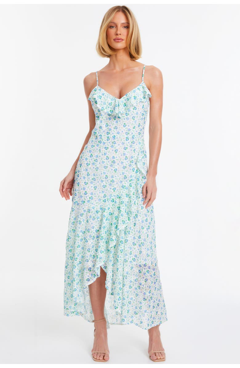 QUIZ Chiffon Jacquard Strappy Maxi Dress, Main, color, White