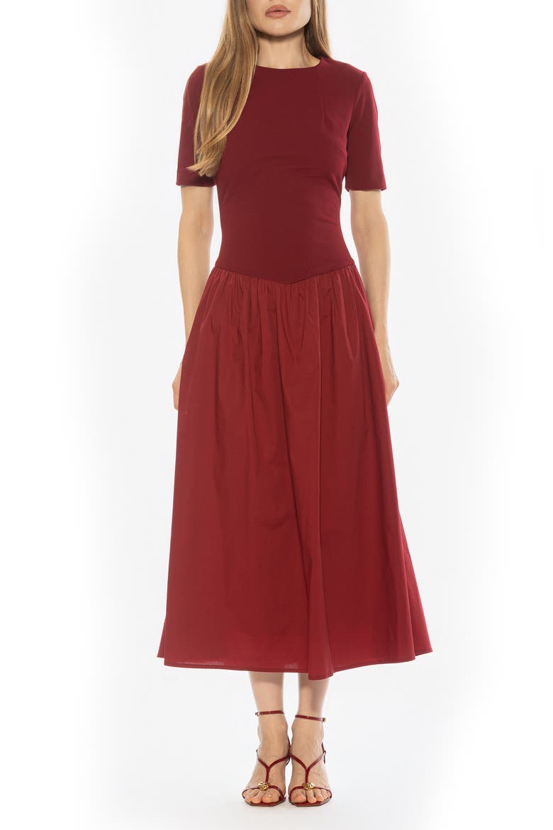 Rowan Crewneck Midi Dress, Main, color, BURGUNDY