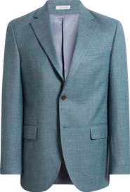 Peter Millar Flynn Classic Fit Green Windowpane Check Wool & Silk Blend Sport Coat