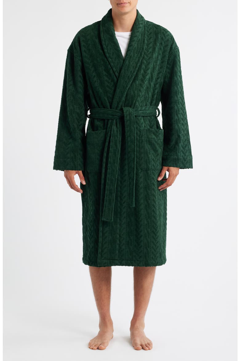 Textured Cotton Terry Cloth Shawl Collar Robe, Main, color, PINE GREEN