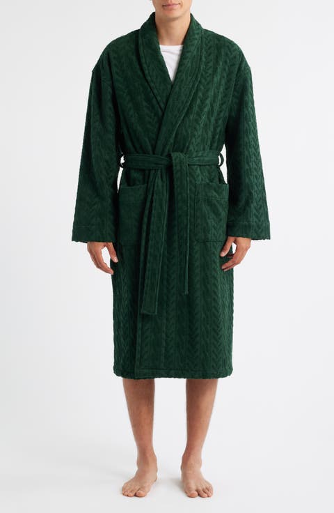 Textured Cotton Terry Cloth Shawl Collar Robe