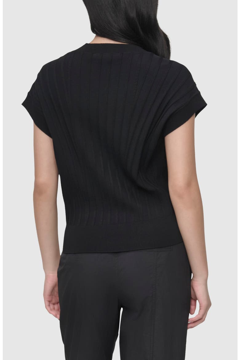 Rib Short Sleeve Sweater, Alternate, color, BLACK