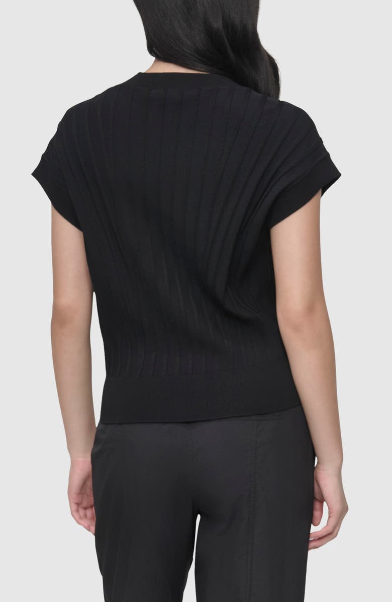 DKNY Rib Short Sleeve Sweater, Alternate, color, Black