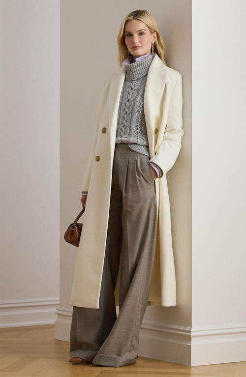 Ralph Lauren Lauren Double Breasted Wool Blend Reefer Coat In Neutral
