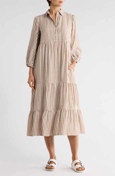 MAX STUDIO Stripe Tiered Maxi Shirtdress