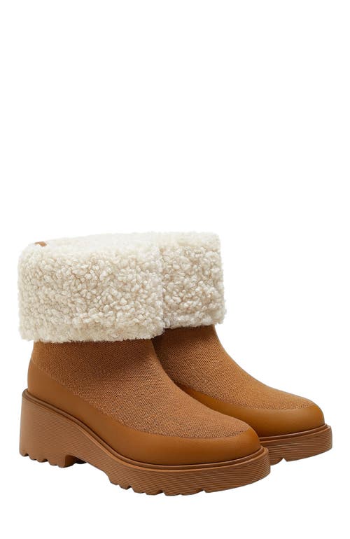 Vivaia Faux Fur Platform Chunky Wedge Boots In Brown