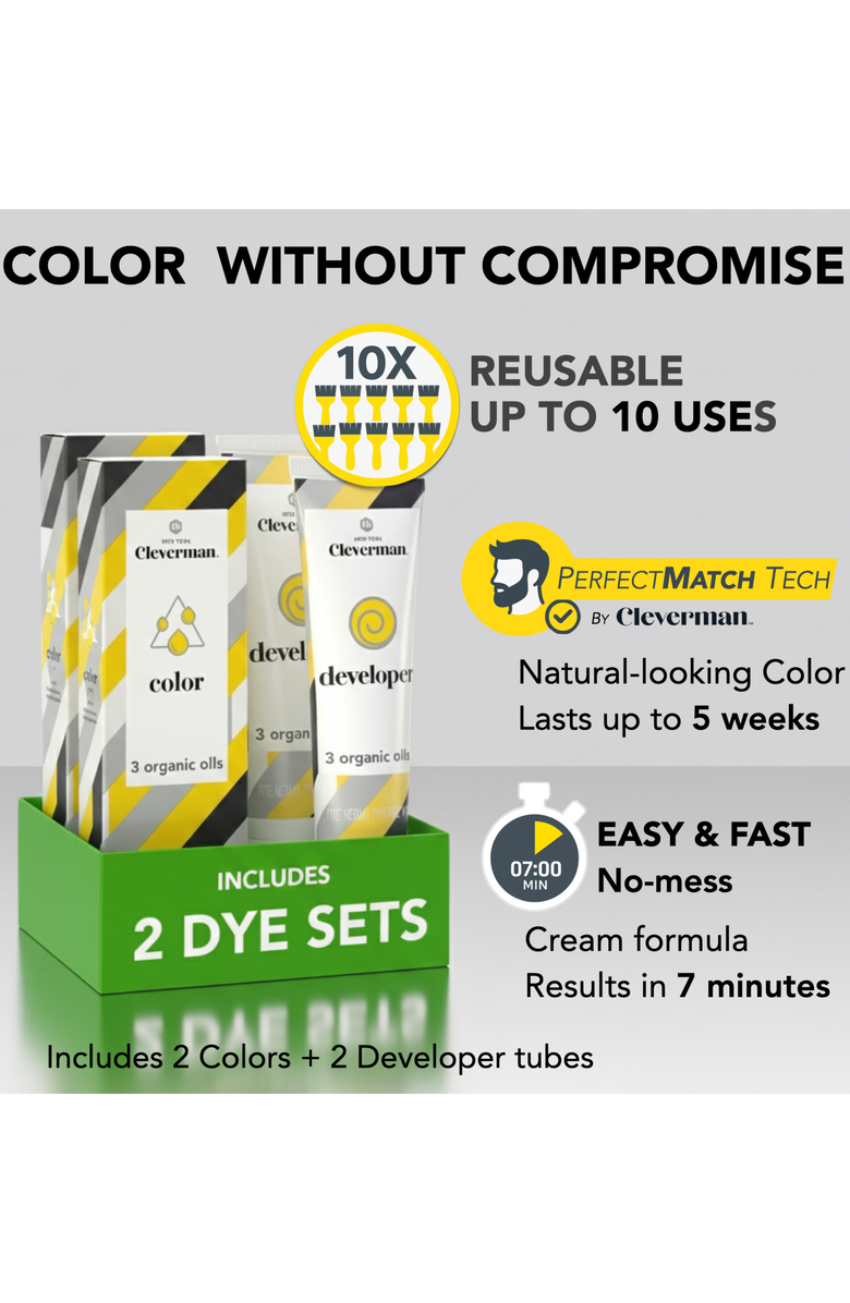 Cleverman 2X Pack Coarse & Coily Hair · Reusable Beard & Hair Dye Kit, Alternate, color, Jet Black