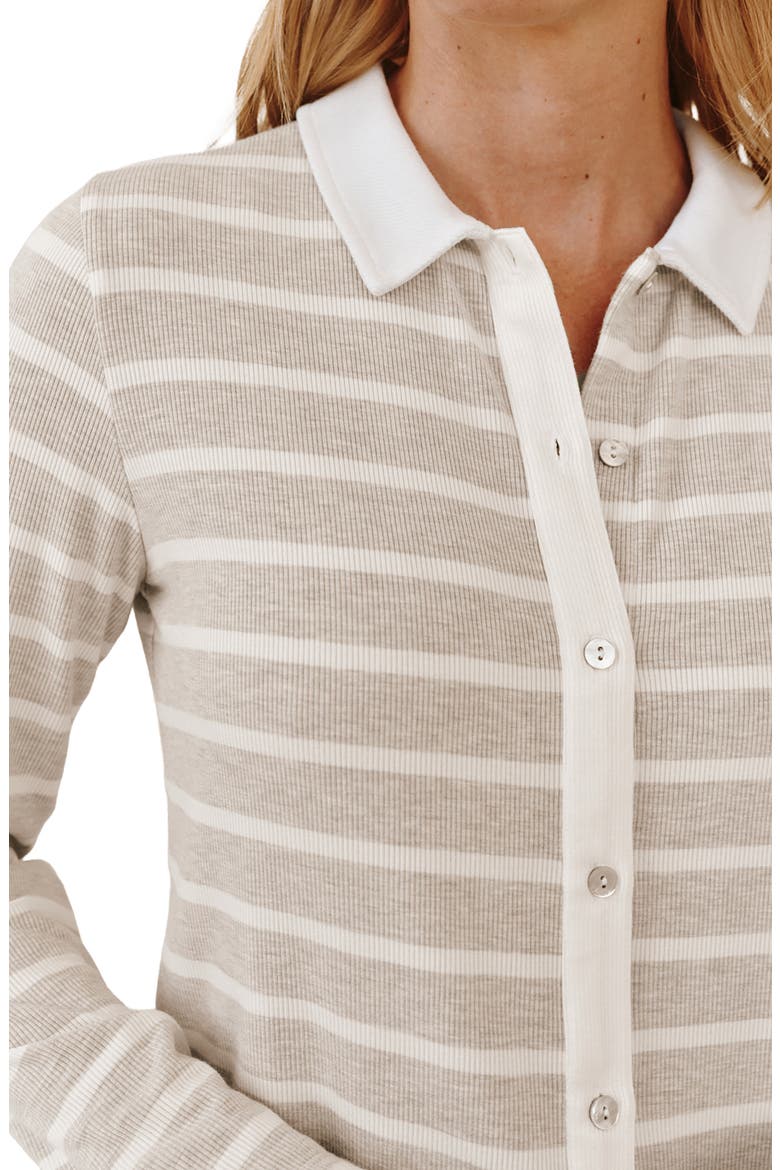 Stripe Contrast Placket Knit Button-Up Shirt, Alternate, color, SAND STRIPE