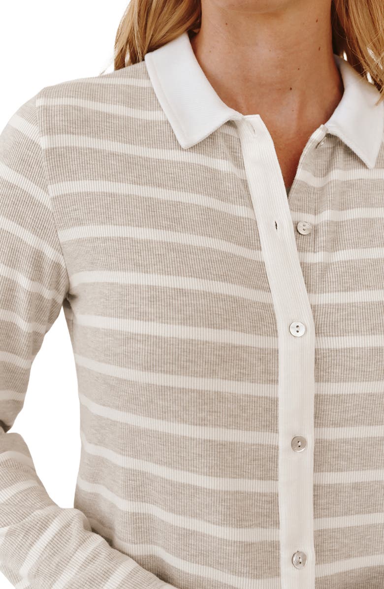 Bella Dahl Stripe Contrast Placket Knit Button-Up Shirt, Alternate, color, Sand Stripe