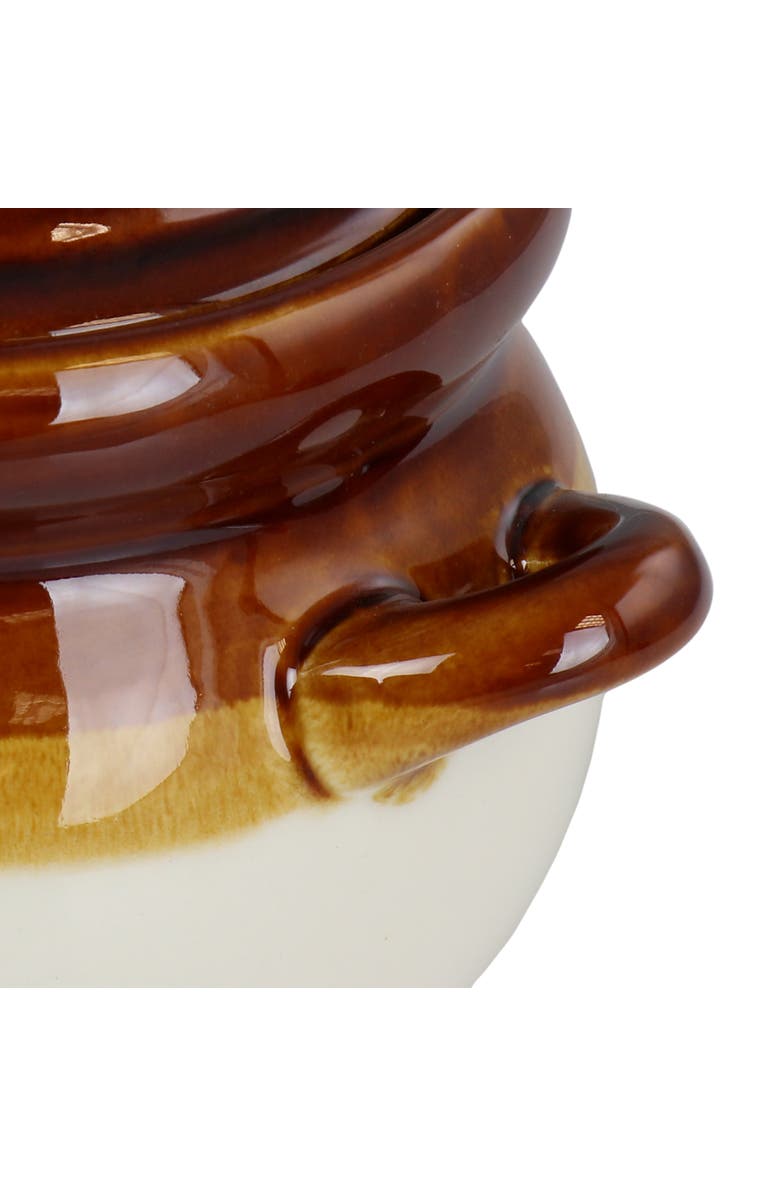 Elama 4 Piece Double Handle 15 Ounce French Onion Soup Bowl with Lid, Alternate, color, Brown