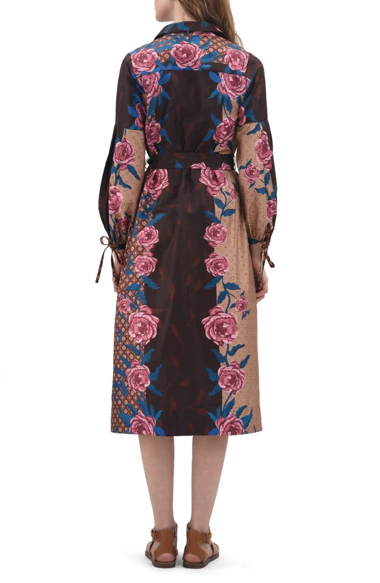 Celina Moon Alicia Long Sleeve Midi Shirtdress, Alternate, color, Black/ Pink