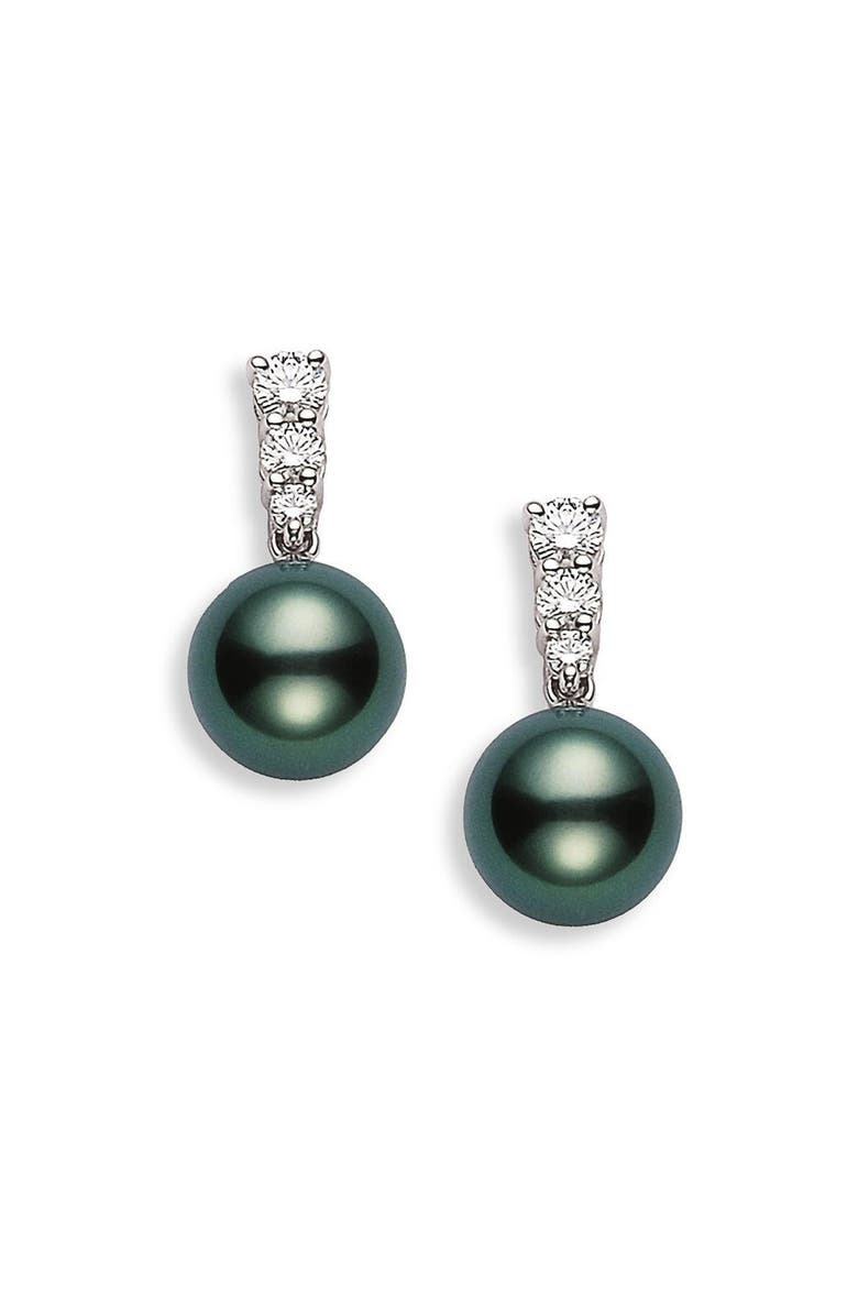 Mikimoto 'Morning Dew' Black South Sea Cultured Pearl & Diamond Earrings, Alternate, color, 