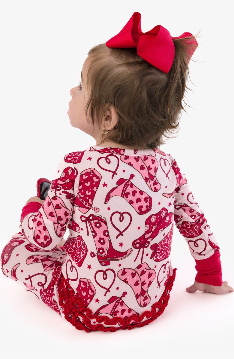 RuffleButts Lasso Love Zip Convertible One-Piece Pajamas, Alternate, color, Pink