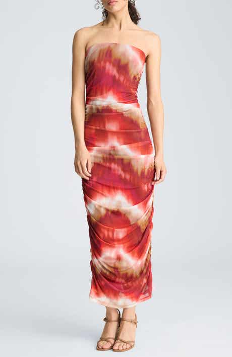Strapless Ruched Midi Dress