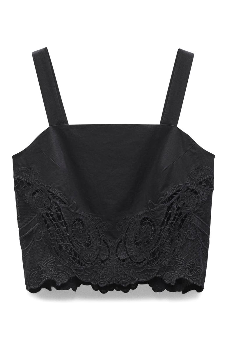 Clem Embroidered Trim Cotton Tank, Alternate, color, BLACK