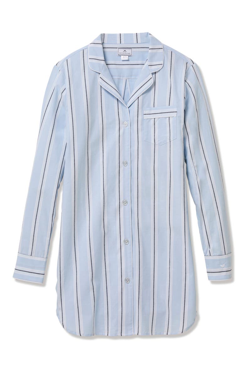 Coastal Stripe Cotton Twill Nightshirt, Alternate, color, BLUE