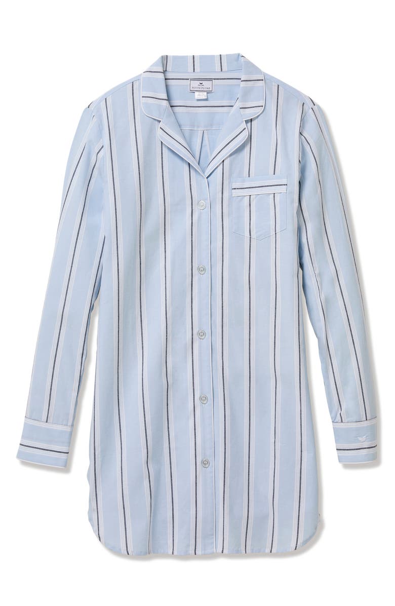Petite Plume Coastal Stripe Cotton Twill Nightshirt, Alternate, color, Blue