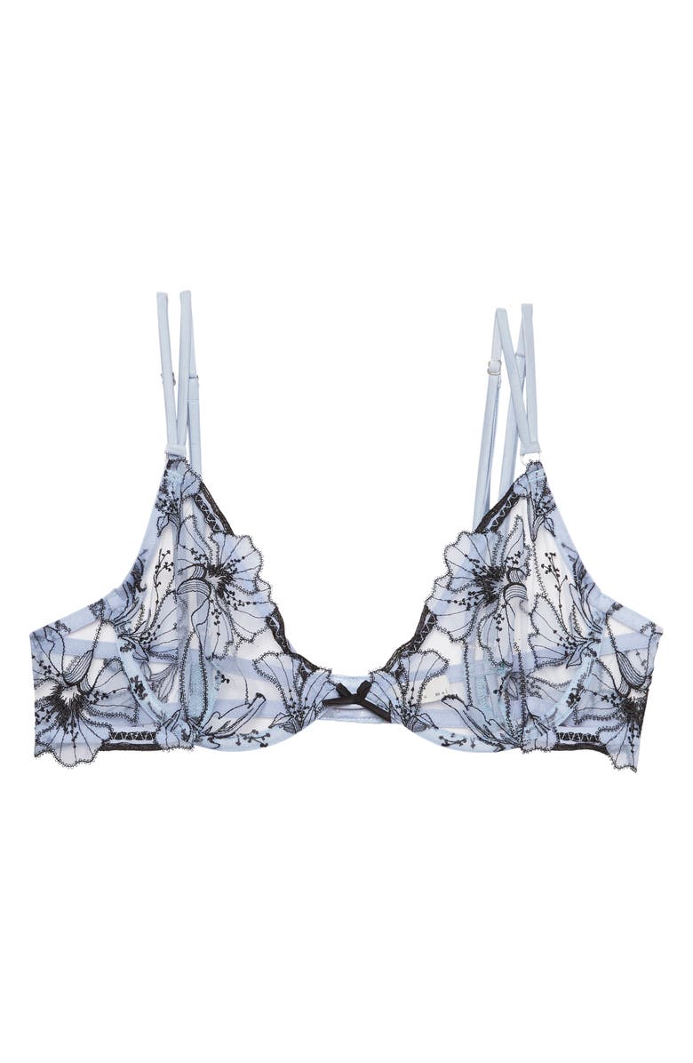 Fleur Du Mal Harper Embroidered Underwire Demi Bra, Main, color, Crystal Blue