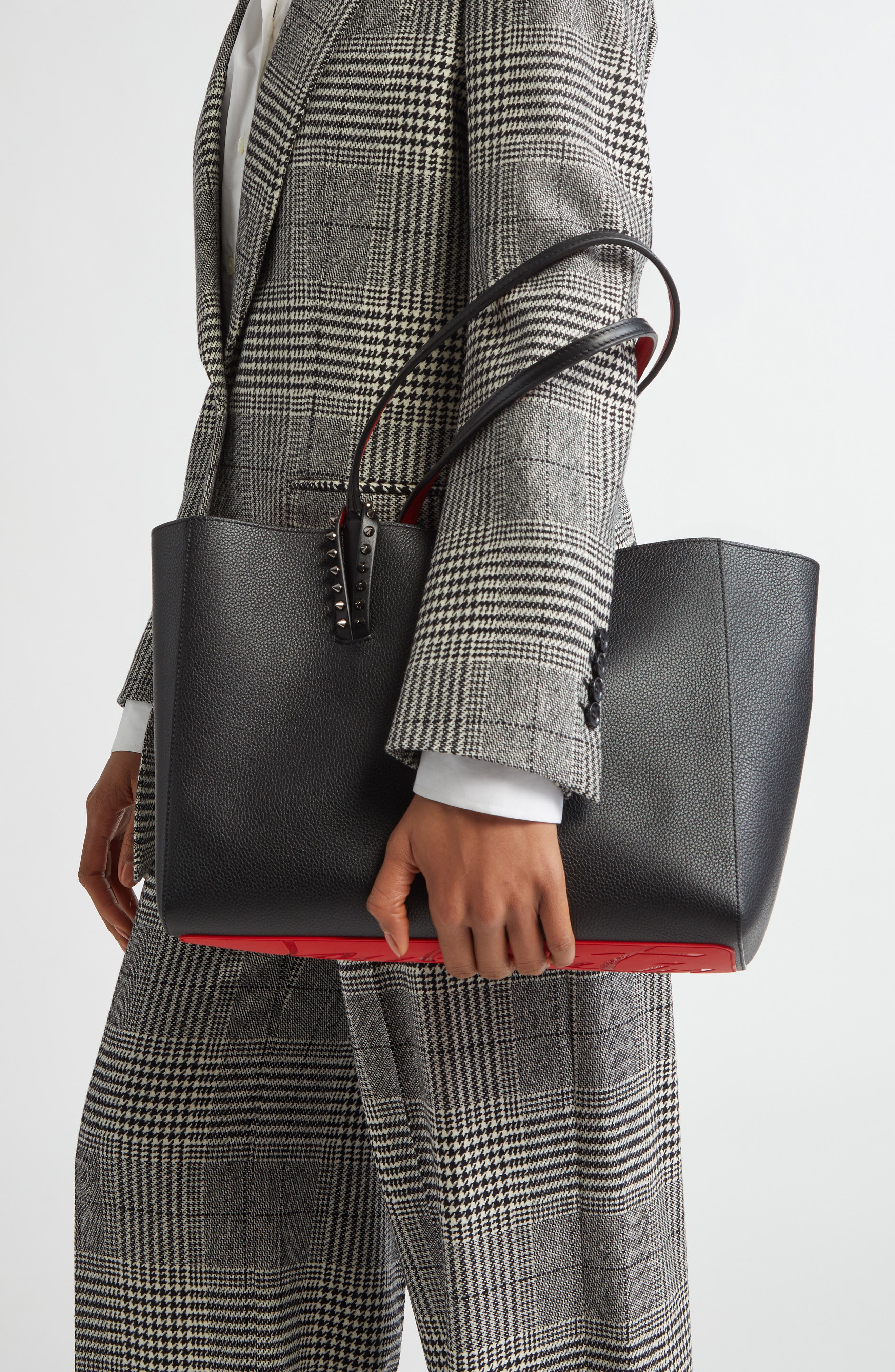 Christian Louboutin Small Cabata Soft Leather Tote, Alternate, color, B078 Black/ Gun Metal