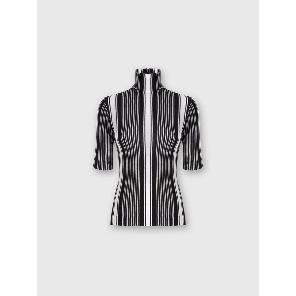 Missoni Short-sleeved Turtleneck In Striped Cotton And Viscose In Black & White