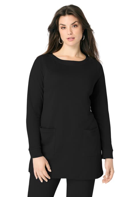 Snap Button Boatneck Soft Knit Tunic (Plus)